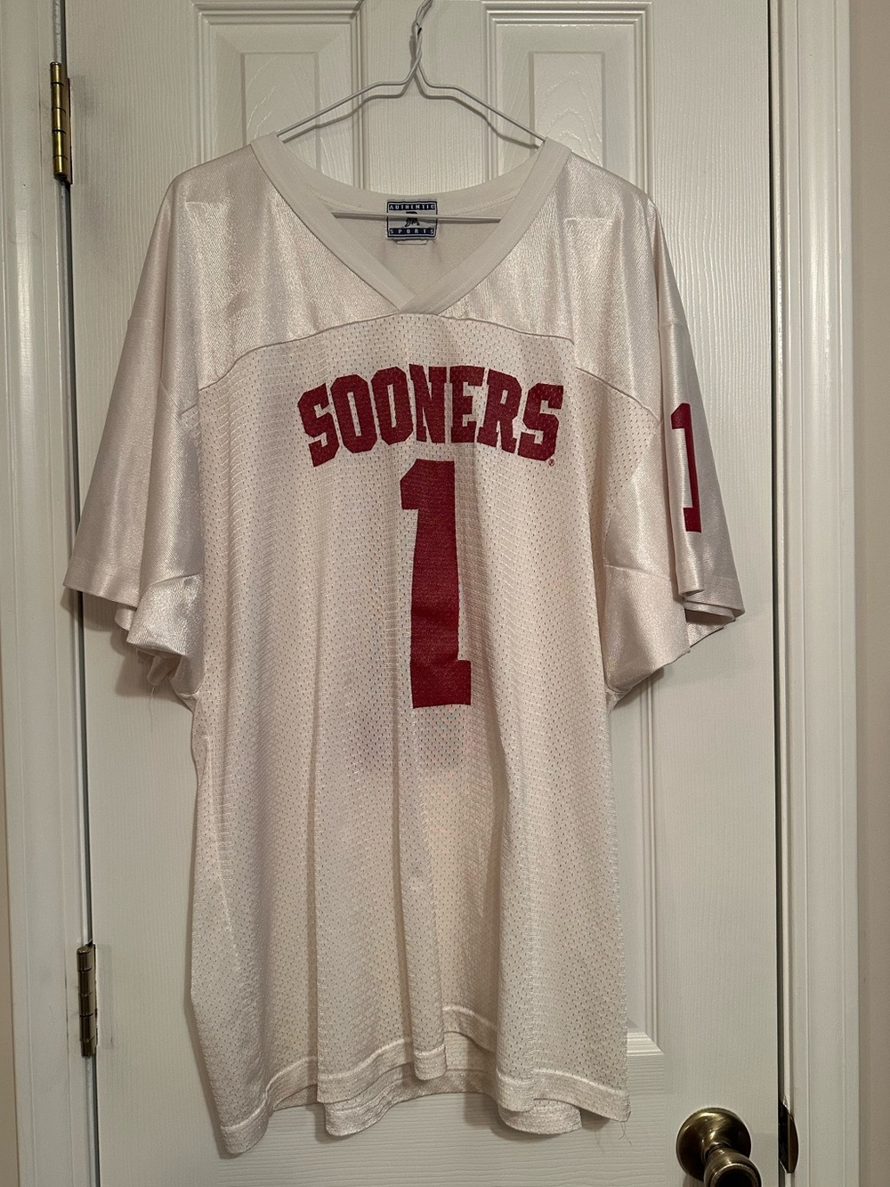 Sooners Men's White & Crimson #1 Football Jersey. Men’s XXL